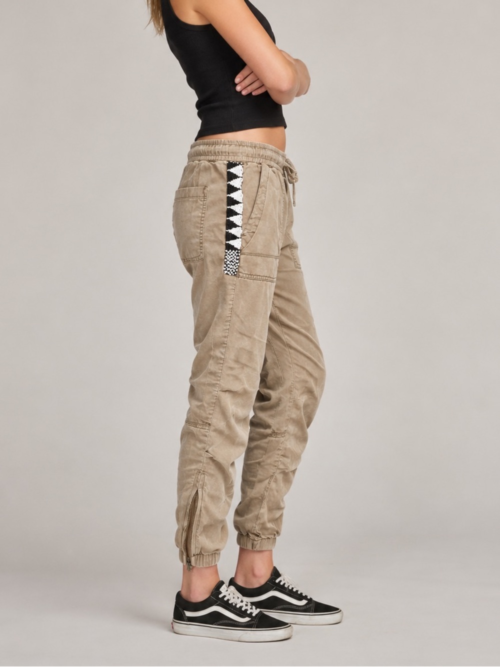 Pam & Gela Aztec beaded army zip crop pants joggers
